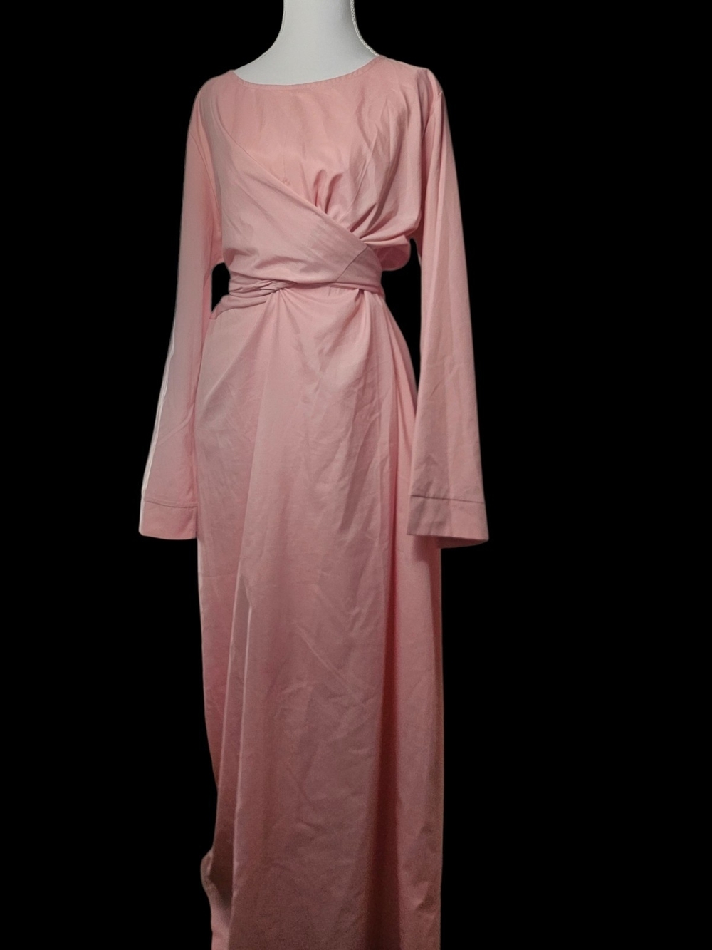 Long Sleeve Pink Maxi Dress with Twist Waist